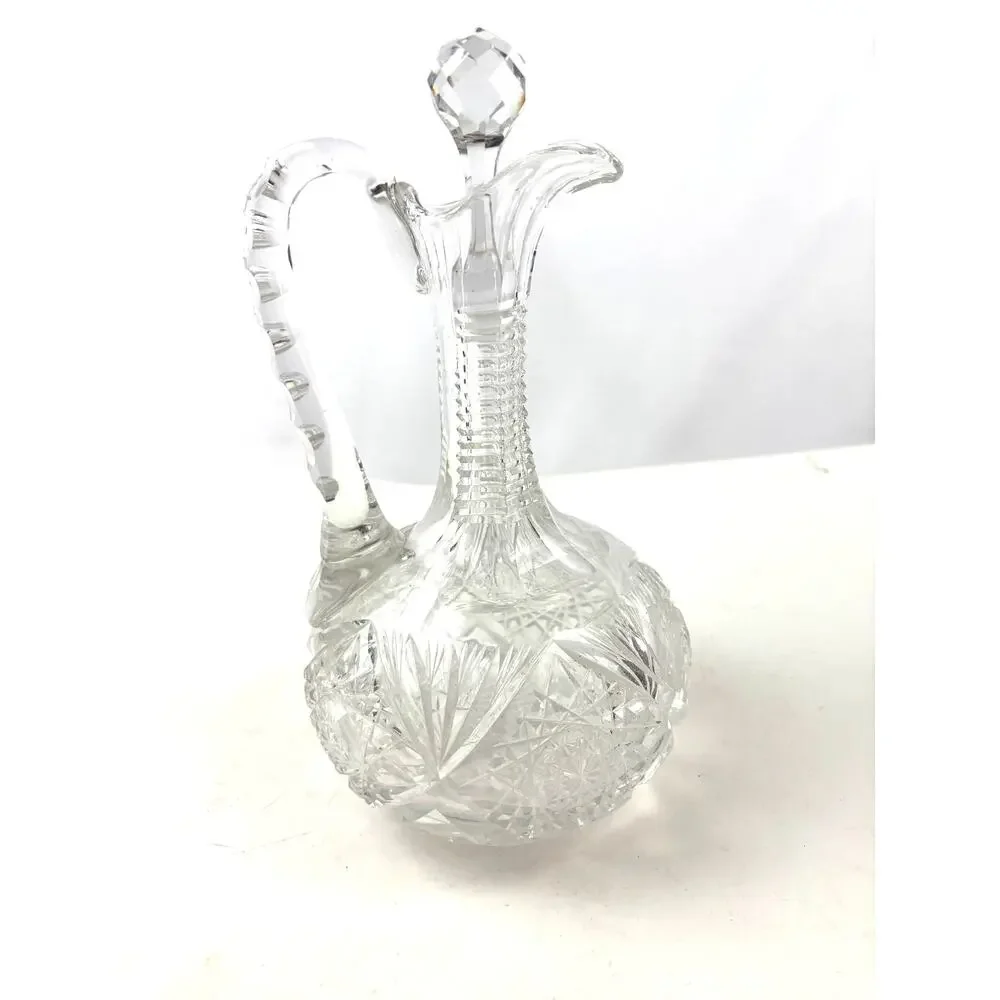 Antique Clear ABP Cut Glass Wine Decanter +‎ Stopper Cruet Stepped Ring Neck